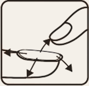 Pressing the tab from the centre to the edges